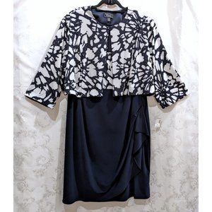 Sequin Floral Jacket Sleeveless Dress Set 24 Navy Surplice Stretch Party Prom